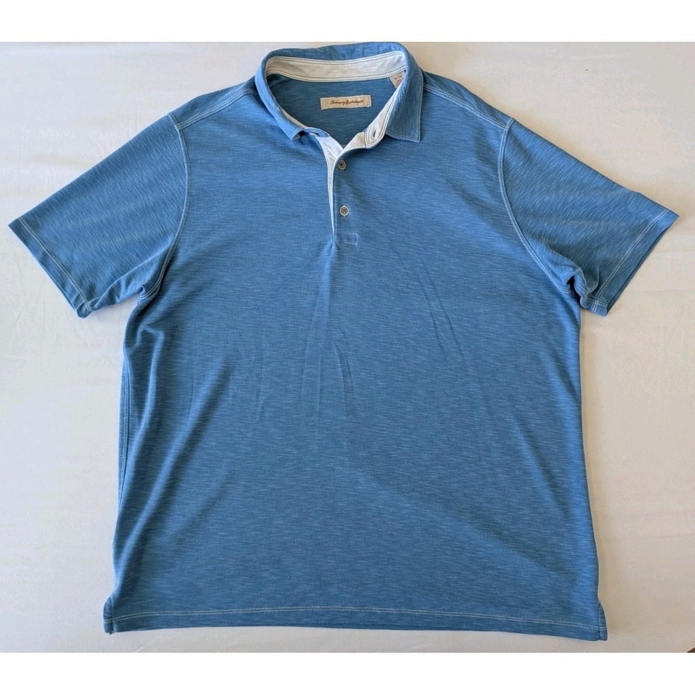 Tommy Bahama Polo Shirt Mens XL Blue Short Sleeve Modal Blend Golf Casual